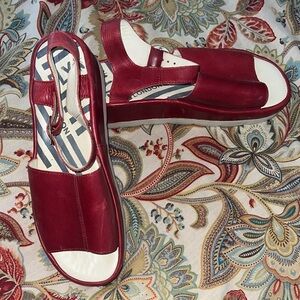 Fly London Red and White Leather Sandals